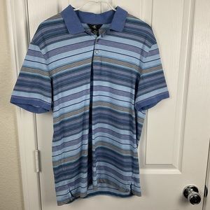 Calvin Klein Men’s Blue and Gray Striped Polo Short Sleeve Shirt, Size M